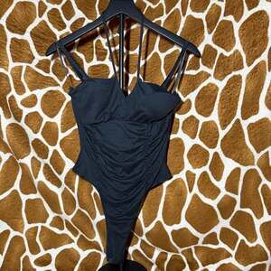 Julia by Lure Black Ruched Sweetheart Halter Bodysuit